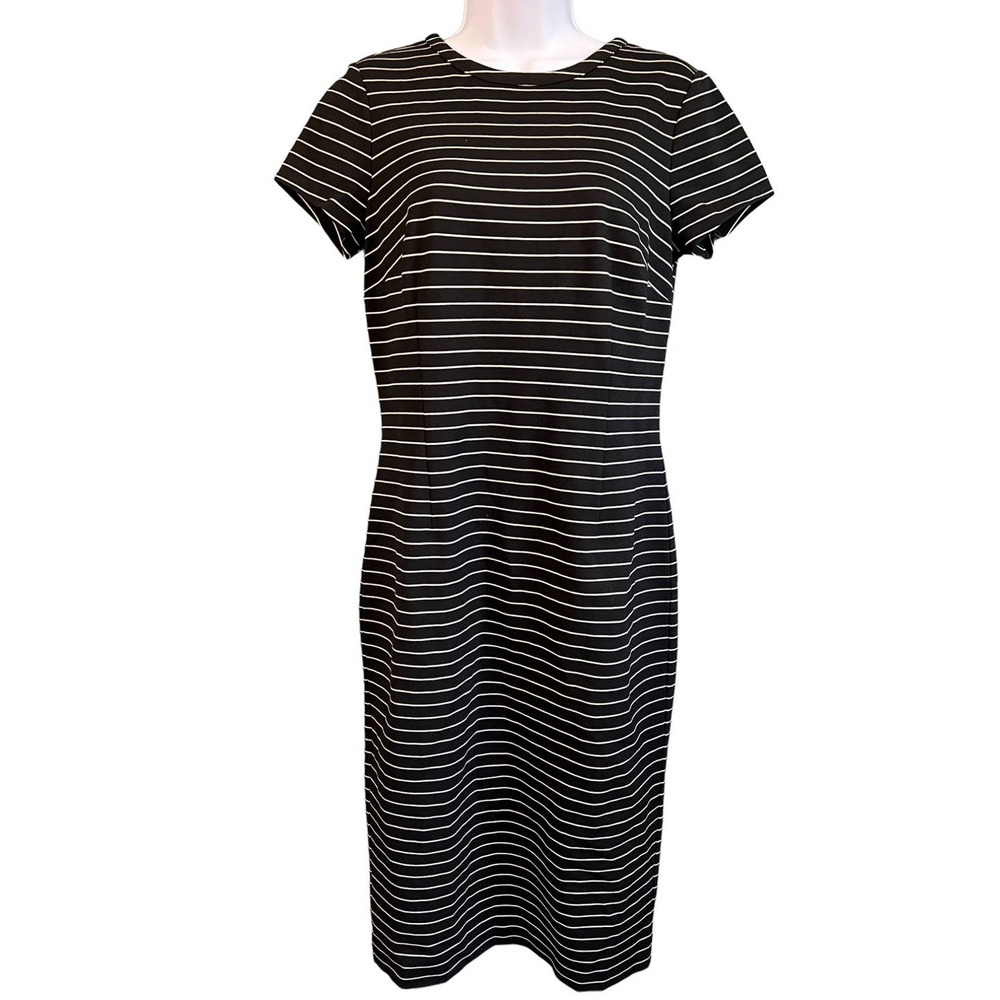 NWT Ann Taylor Striped Short Sleeved Sheath Midi Dress Black White M